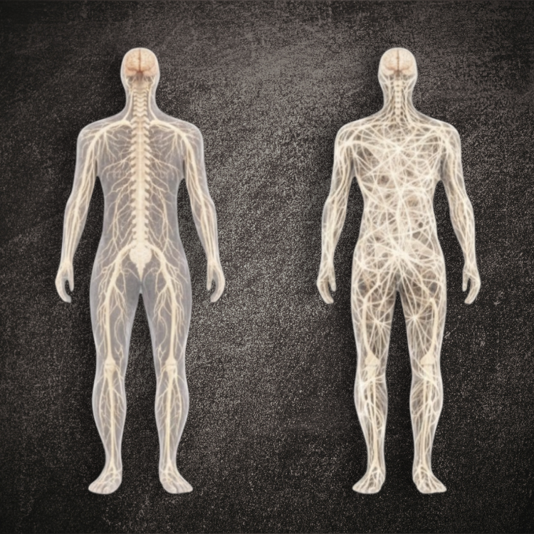 Illustration showing the body's nervous system and fascia